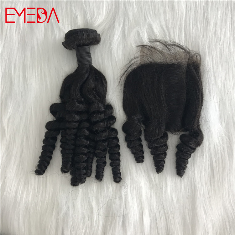 Virgin Indian curly hair bundles wholesale Funmi curl with closure 11A YJ289